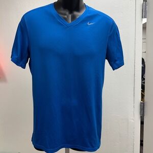 Nike Dri-FIT Running V-Neck Top Athletic Gym T-Shirt Vibrant Blue Mens Size‎ S